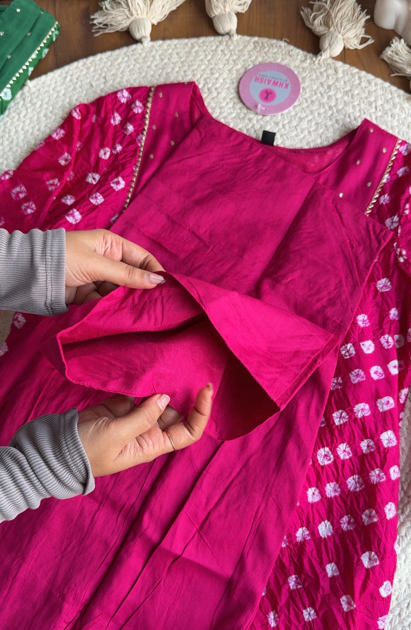 Shivani Bandhani farshi salwar coords- Rani Pink
