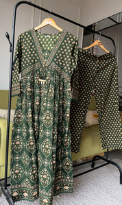 Niyati Cotton Anarkali Dress- Green
