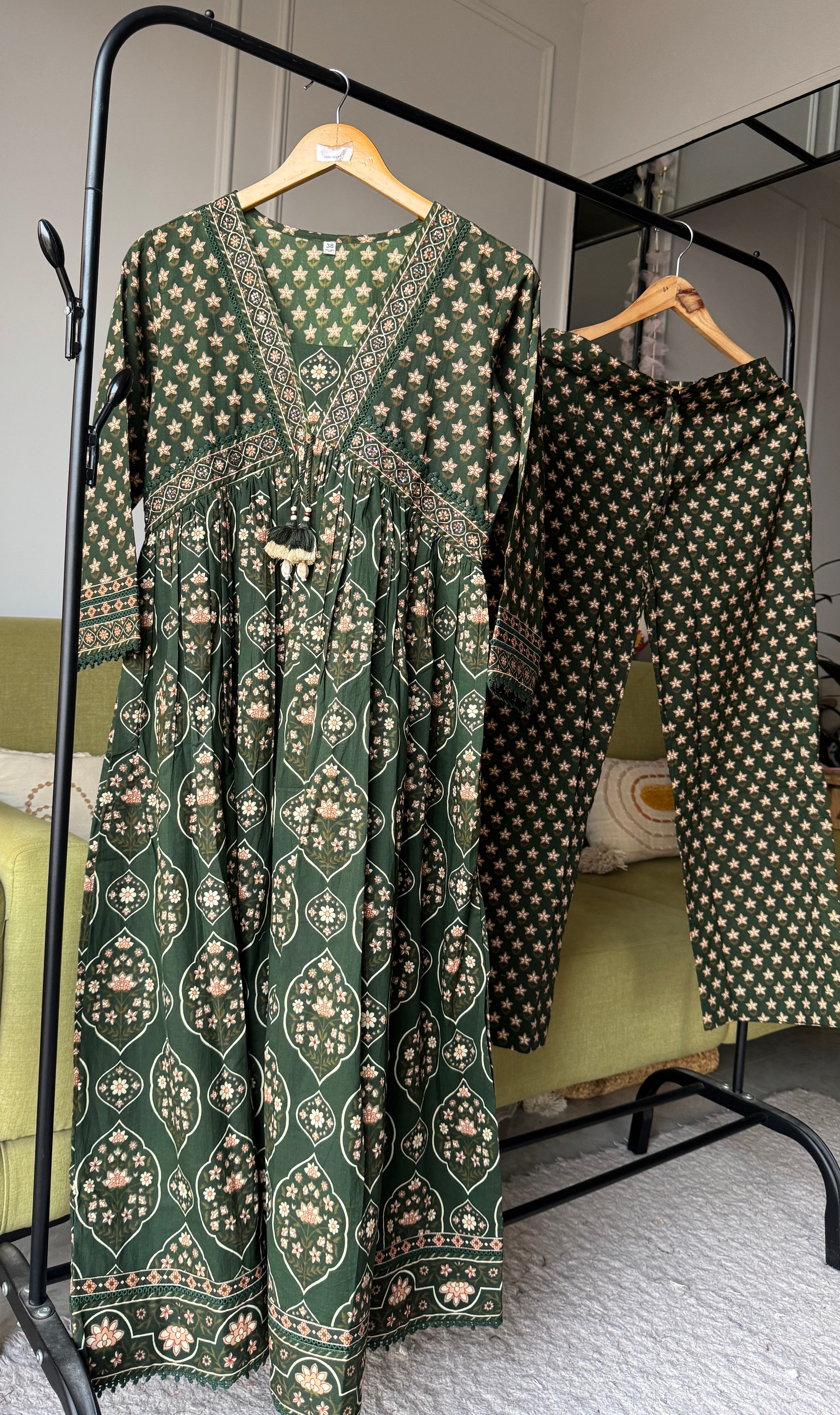 Niyati Cotton Anarkali Dress- Green