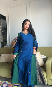 Prachi Dual Tone With Tissue PatcheDress-Blue
