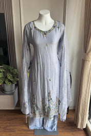 Hrida Katha Work Mul Chanderi Dress- Grey (Make to Order)