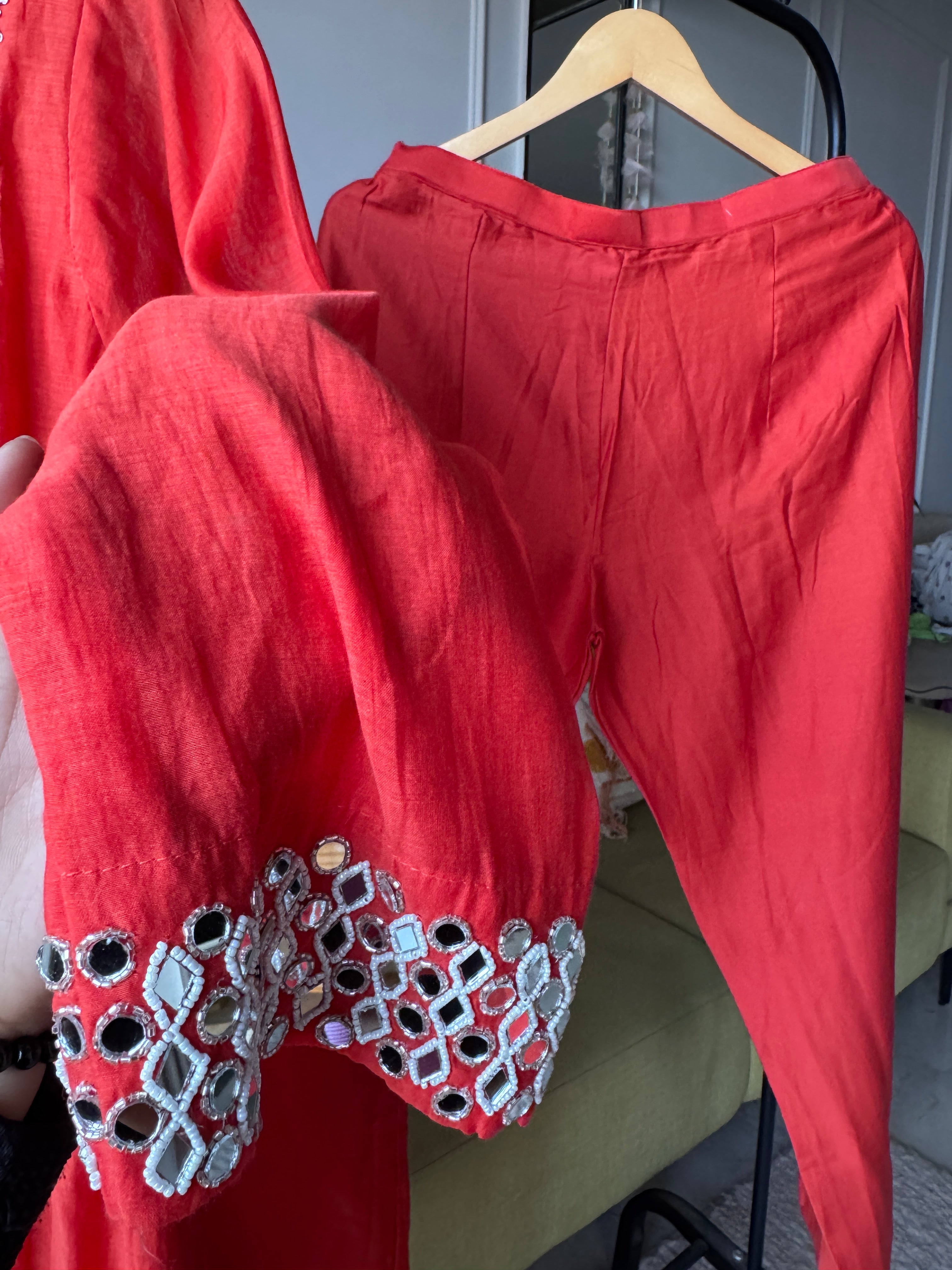 Darshana mul chanderi Handwork dress- Rust