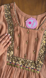 Janki Box Neck Handwork Dress-Peach