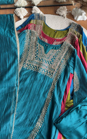 Twinkle Hand Work Mul Chanderi Dress- Green