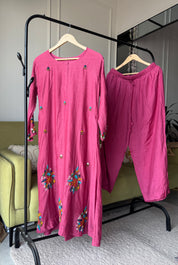 Parul Embroided Mul Chanderi Dress- Pink