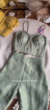 Swara Mirror Work Corset With Fish Cut Plazzo Coord Set