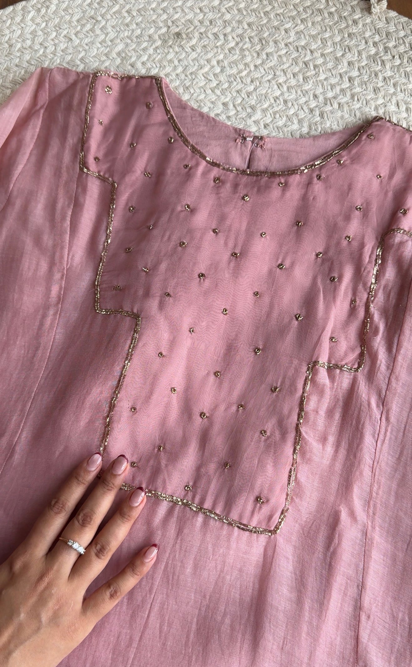 Akshara naksh neckline dress- Baby Pink
