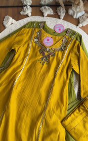 Pooja Necklaces Mul Chanderi Dress- Yellow