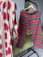 Vrushti Flex Cotton Pocket  Coords- Beige/Red