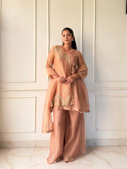 Prachi Short Kurta Angrakha Dress-Peach