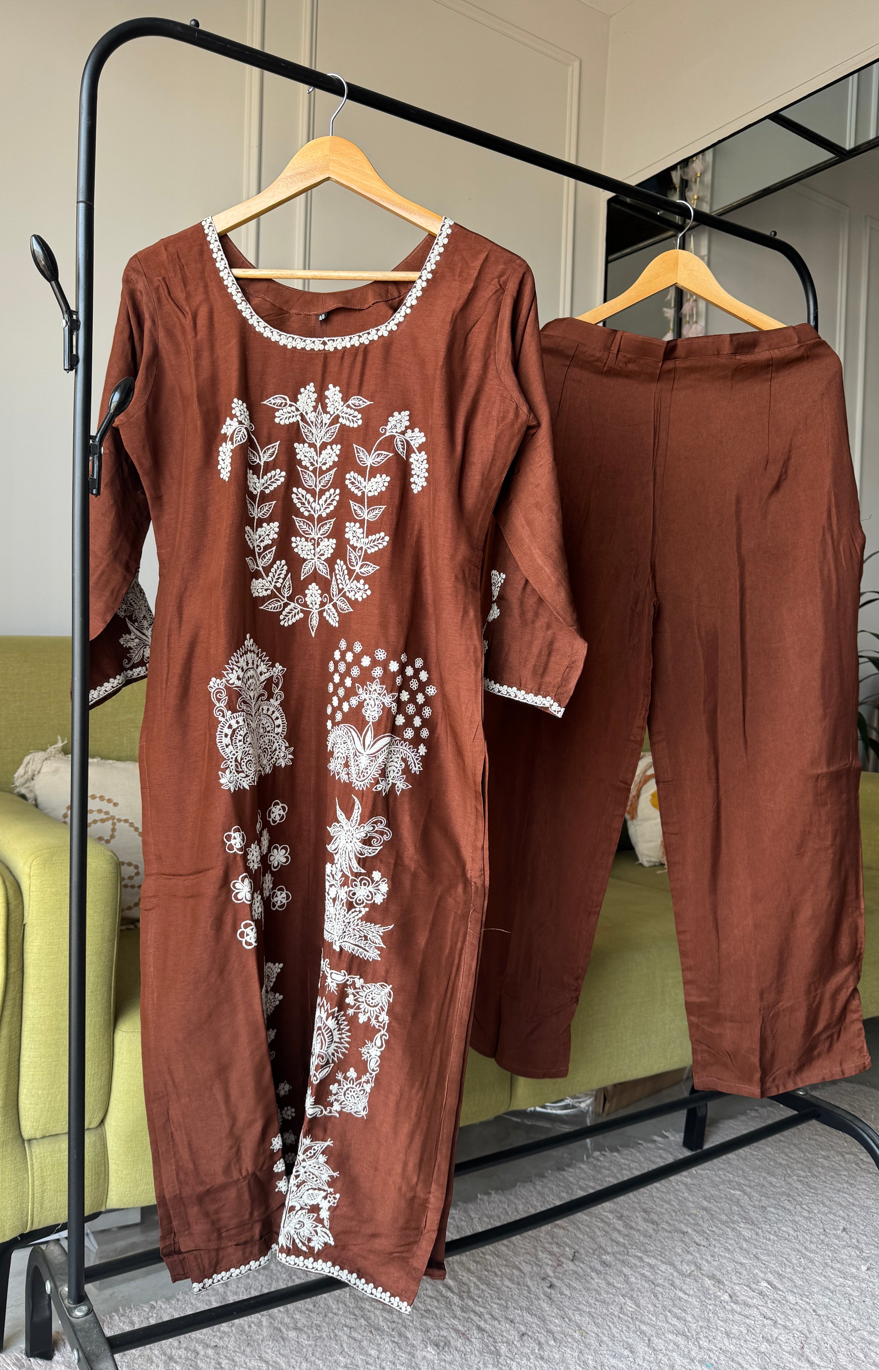 Alfa Embroided Dress- Brown