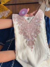 Jiya Handwork Aline Mul Chanderi Dress- White