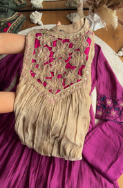 Riya cutwork Contrast Anarkali Dress- Beige