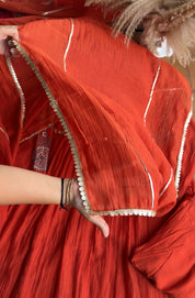 Reshma Handwork Round Neck Dress-Orange