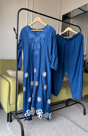 Mehek Aline Mul Chanderi Dress- Blue