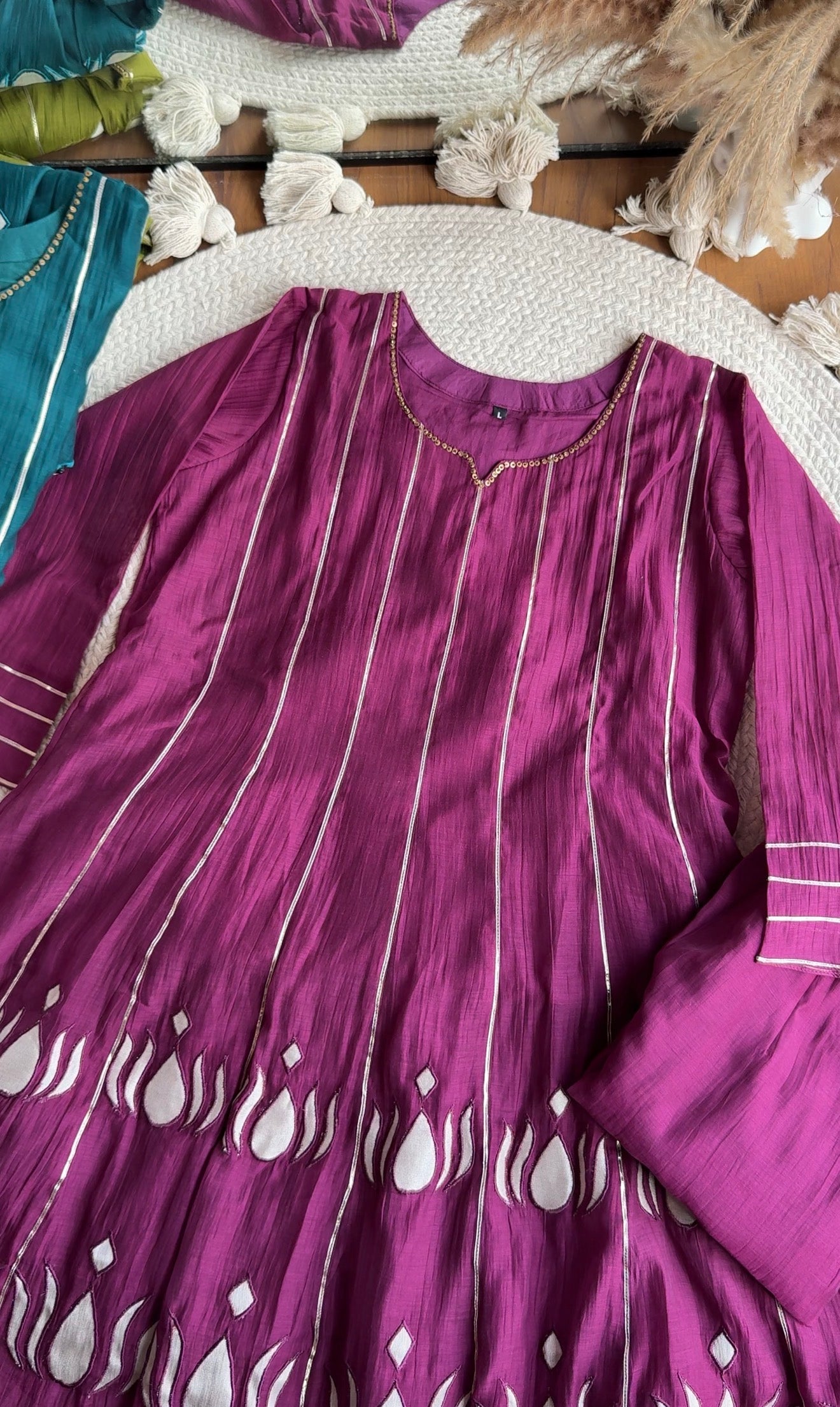 Surbhi Short Kurta Patchwork Applique Anarkali Dress- Wine