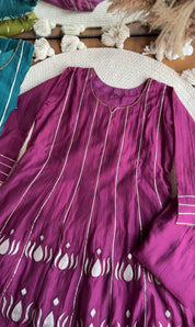 Surbhi Short Kurta Patchwork Applique Anarkali Dress- Wine