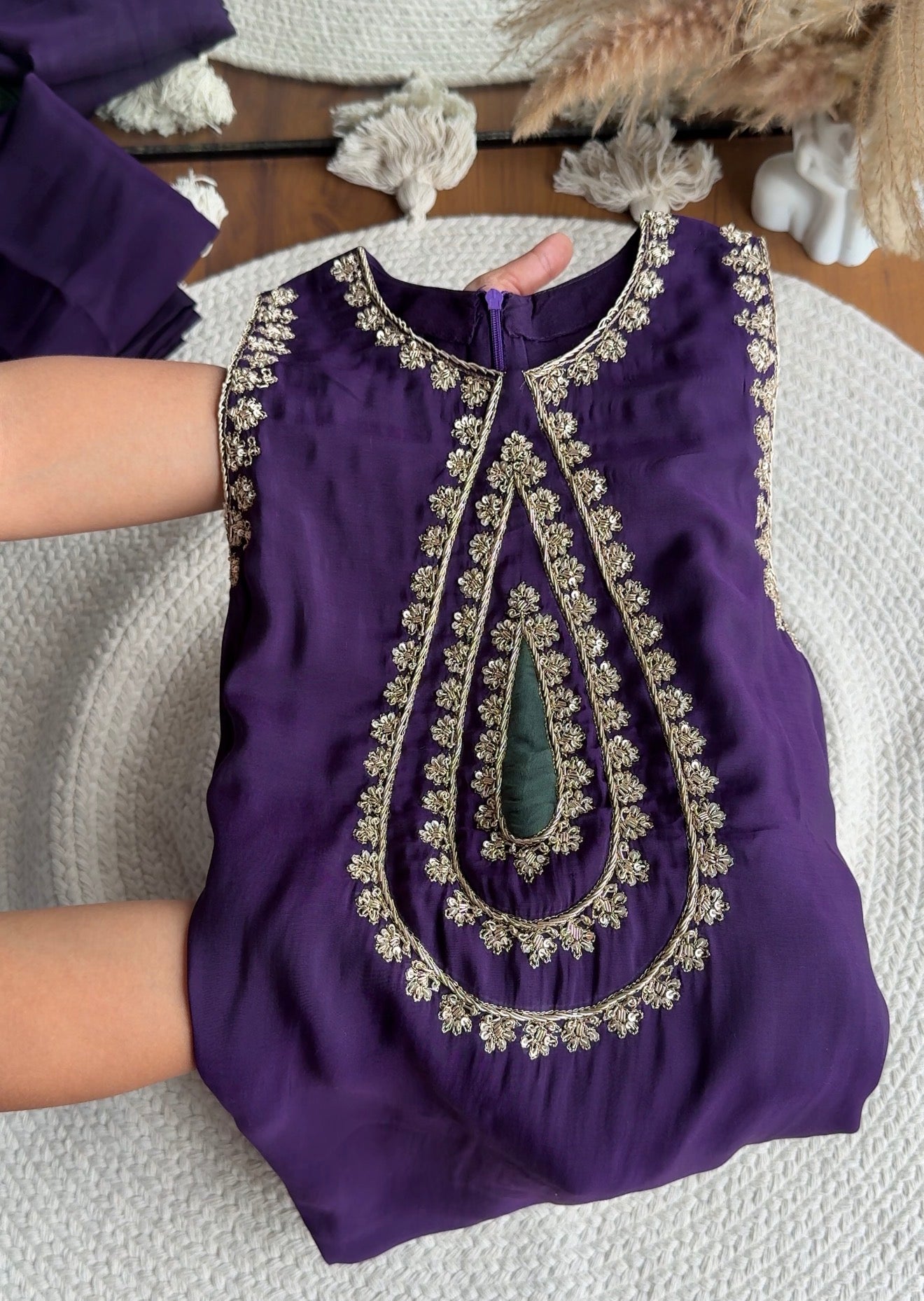 Raha Halter Neck Potli Neck Pure Handzardosi Dress- Purple