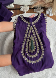 Raha Halter Neck Potli Neck Pure Handzardosi Dress- Purple