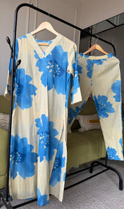 Abstract Cotton Dress- Blue