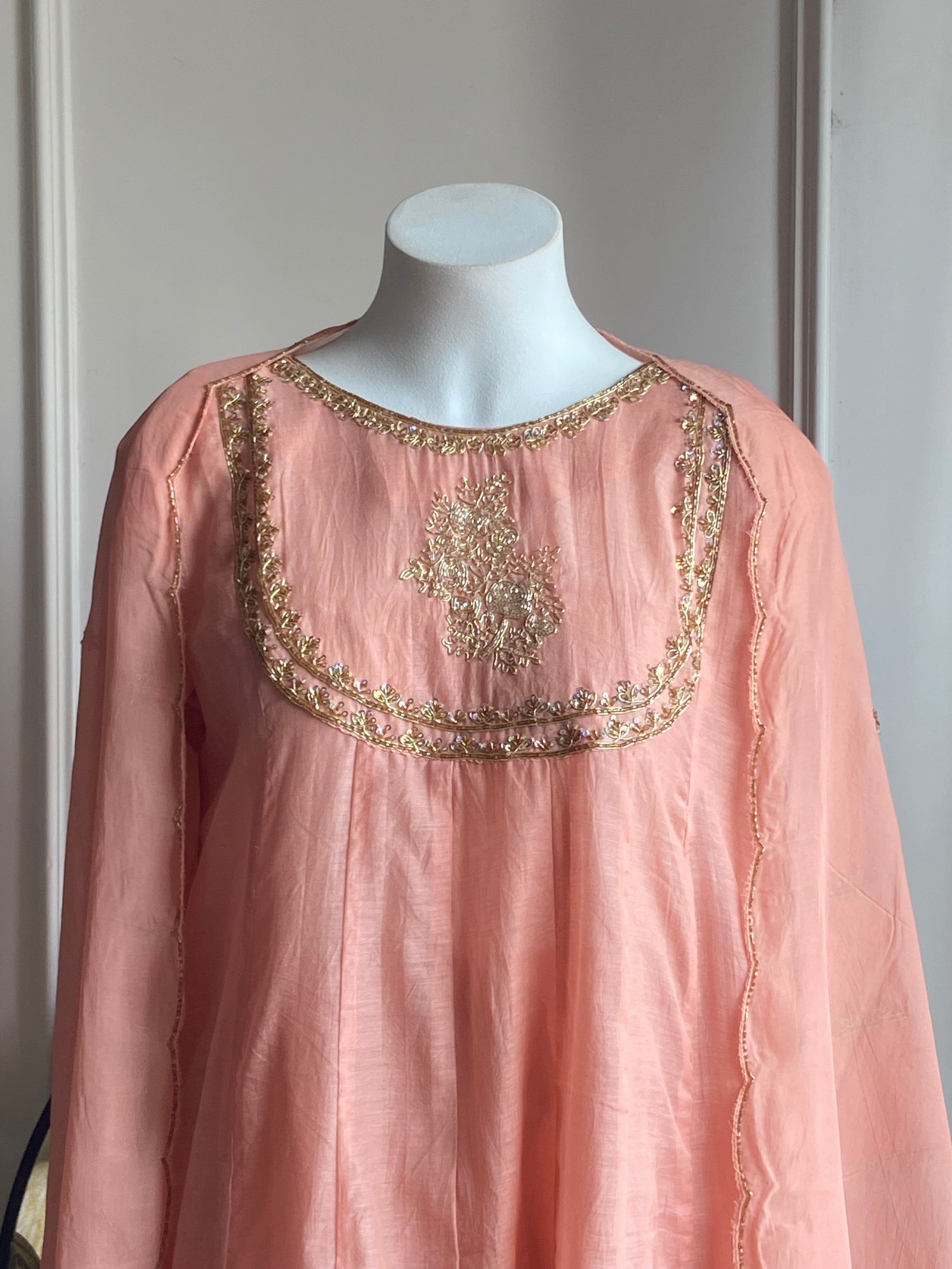 Sara Mul Chanderi Handwork Dress - Baby Pink(Preorder 5 days)
