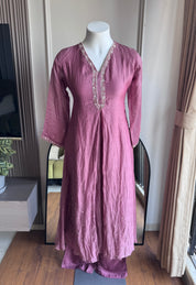 Aanaya Mul Chanderi  Hand work Dress- Onion Pink