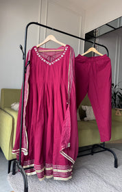 Kapila Cotton Anarkali With Tie Back Pillow Tassels -Maroon