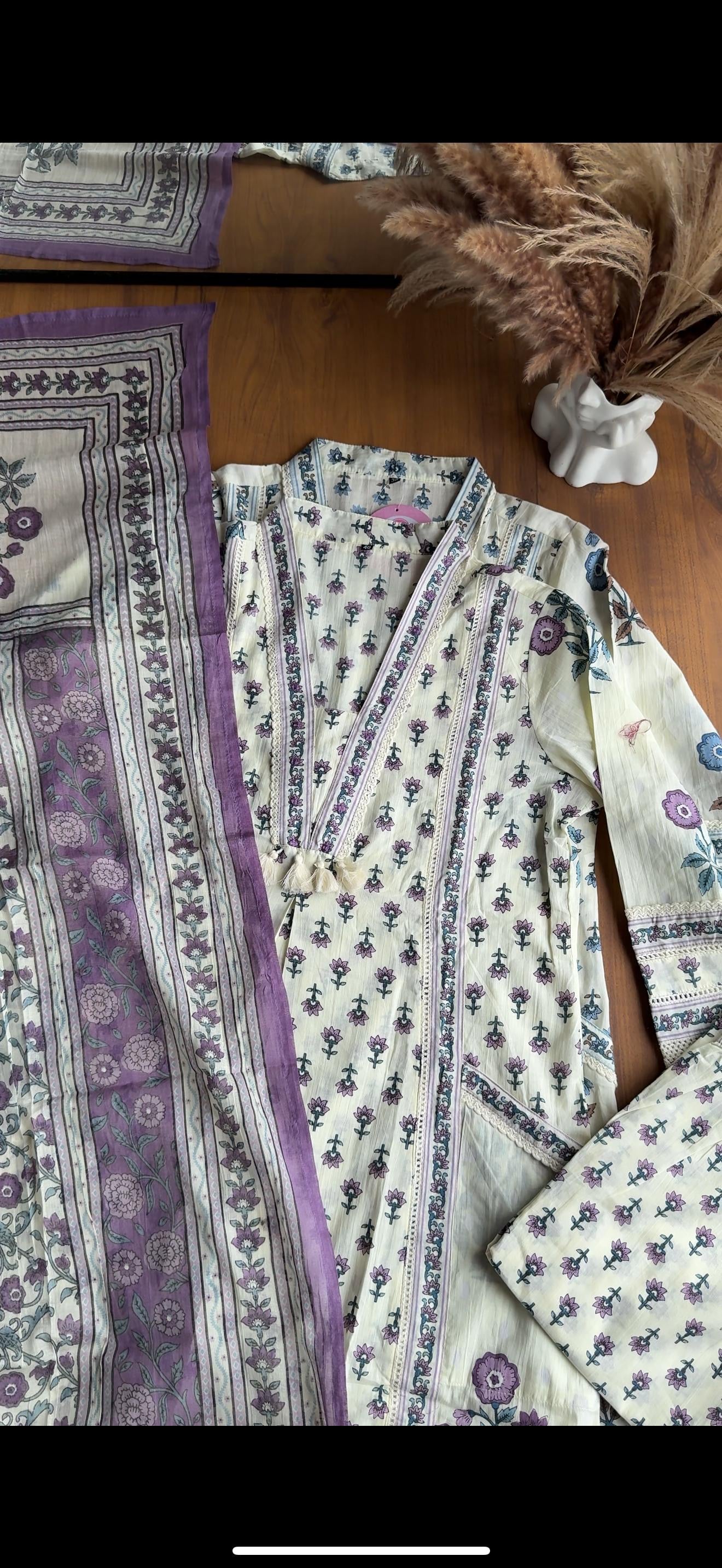 Pihu V Neck Block Printed Aline Mul Cotton Dress