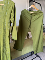 Tanya Embroided Cotton Dress- Green