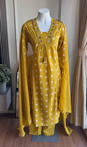 Pavithra  Polka Dot Cotton Dress-Yellow