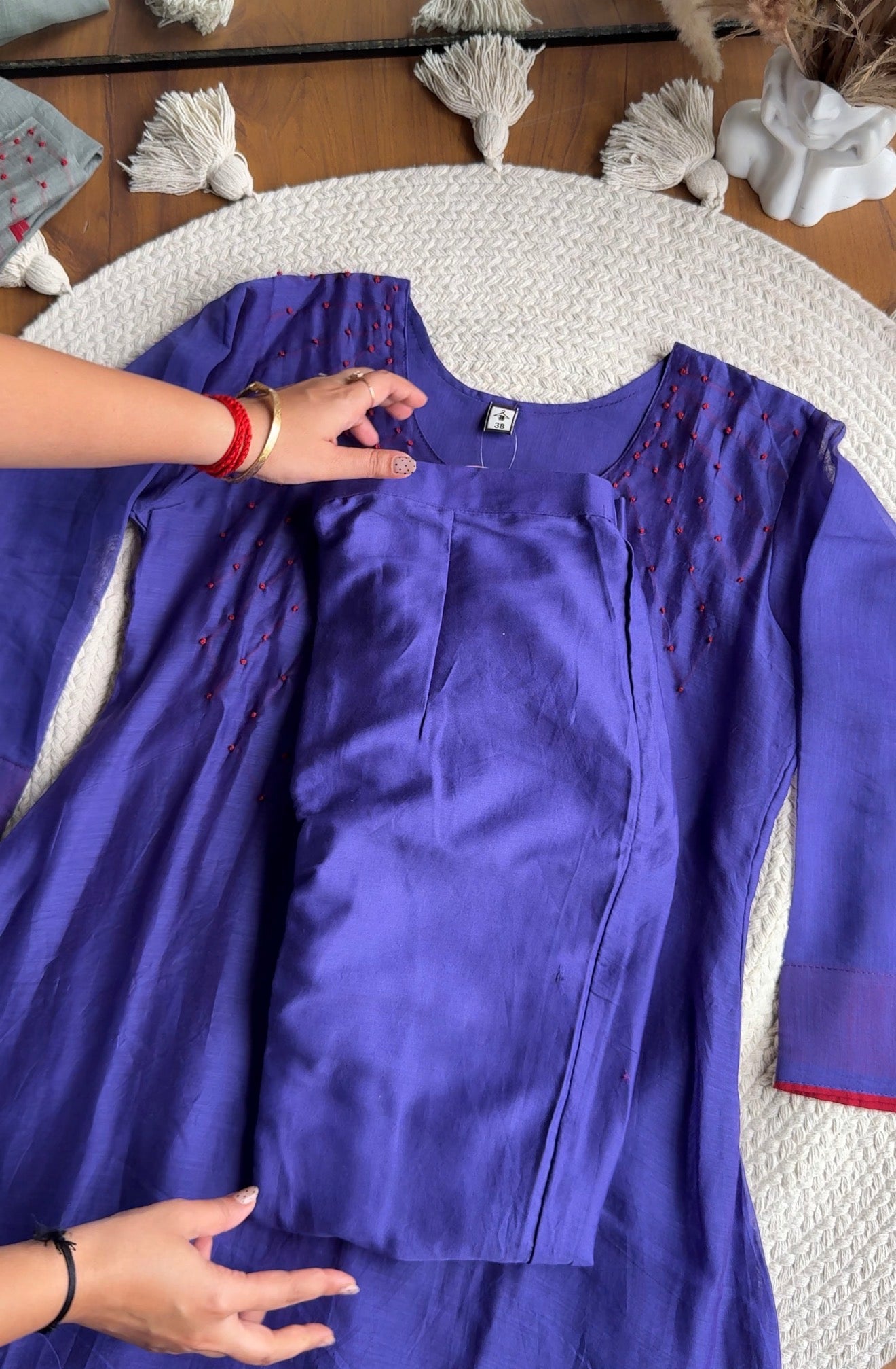 Shama Knot Work Mul Chanderi Dress- Purple💙