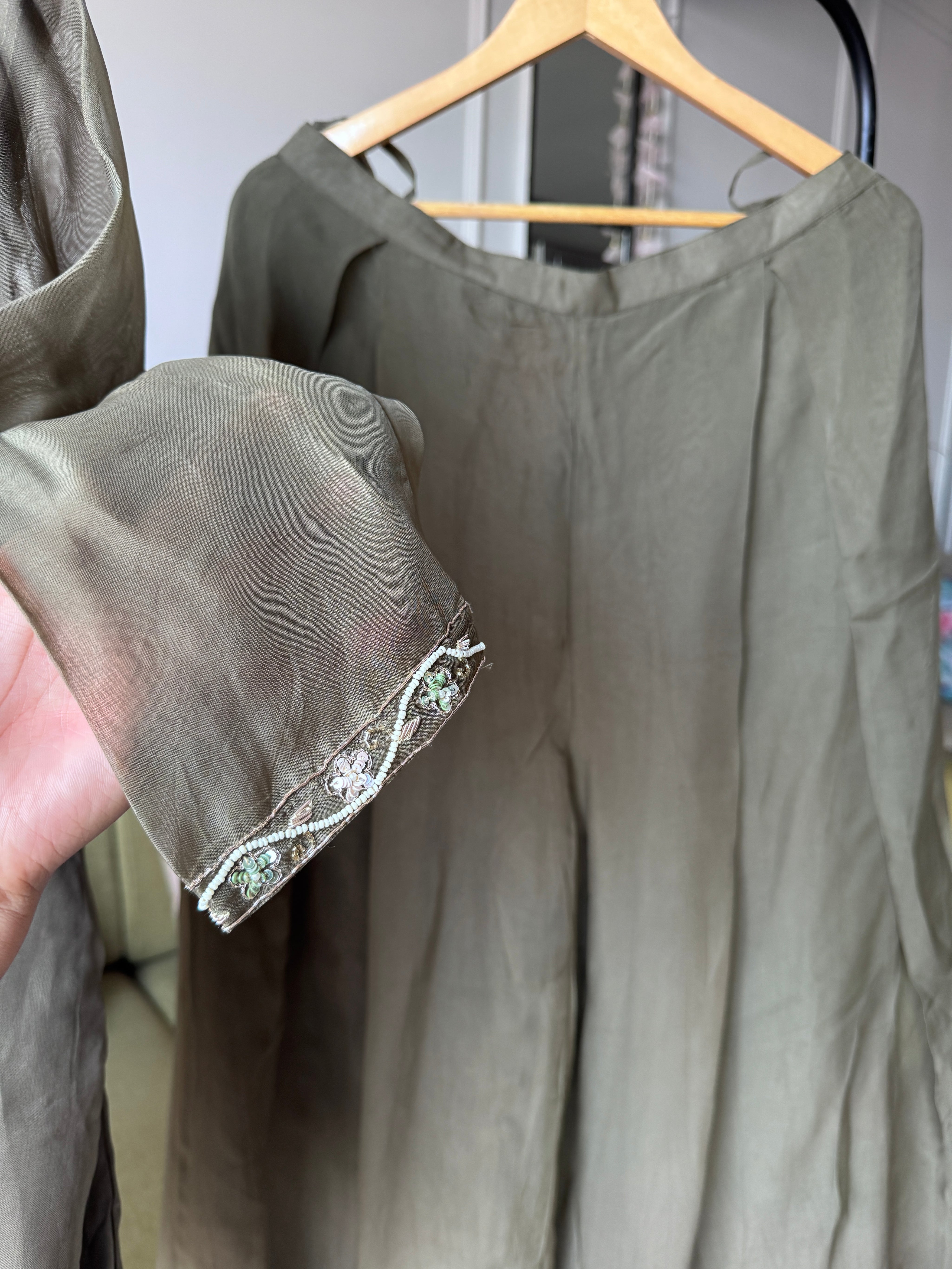 Reshma Handwork Coord Set- Mehndi Green(Make To Order)