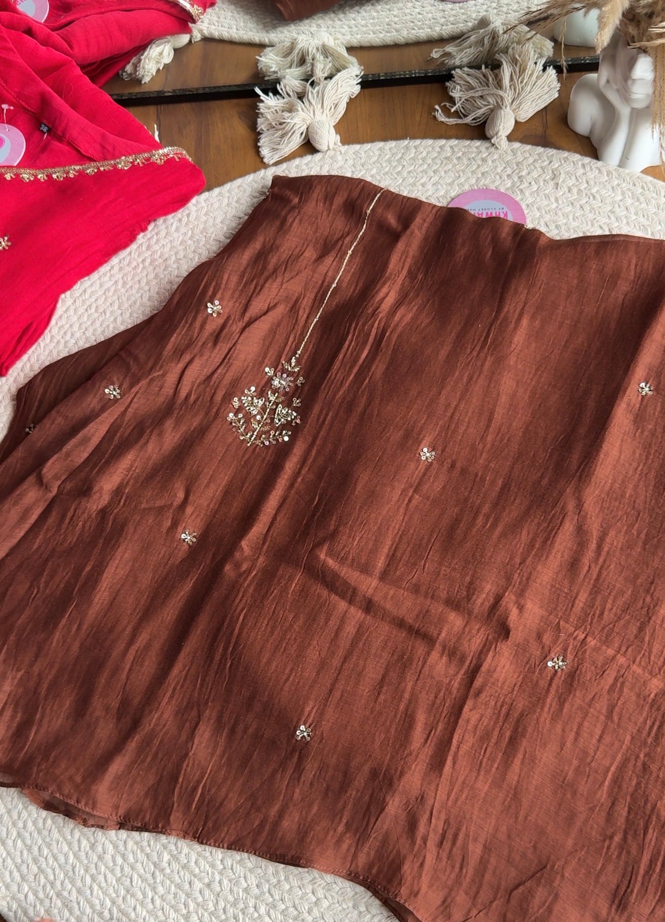 Akshara Hand Work Aline Dress- Brown