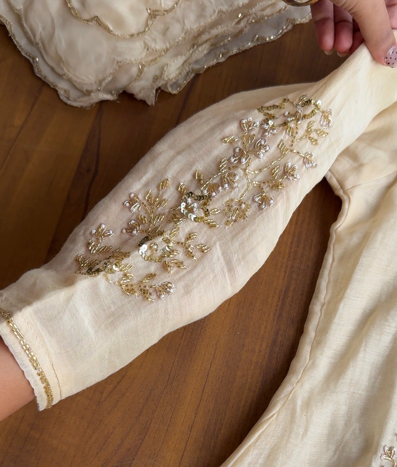 Shruti Handwork Mul Chanderi Dress - Ivory