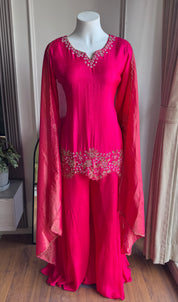 Tanisha Short Kurta Handwork Plazzo - Pink