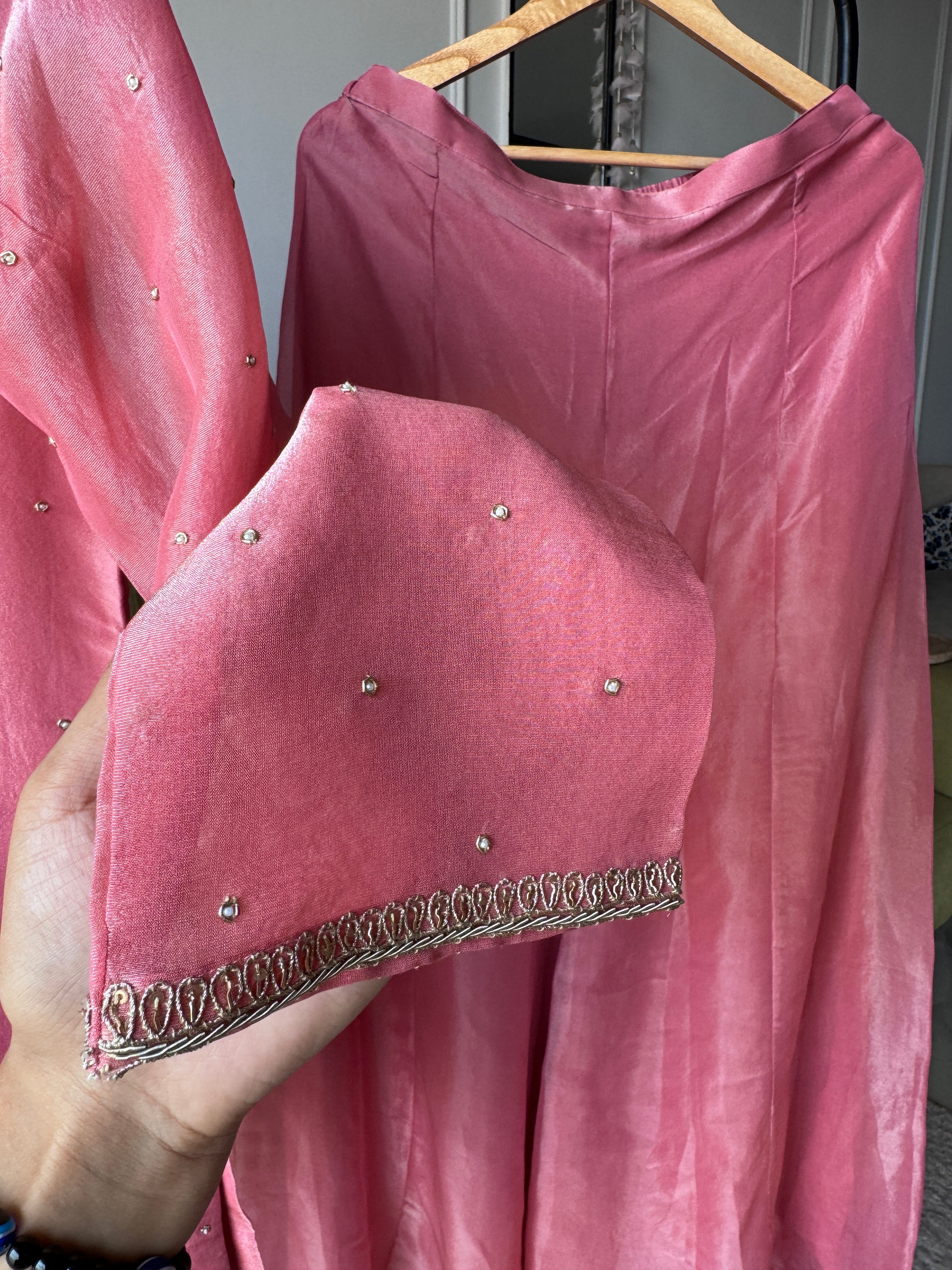 Apurva Hand Zardoshi Work Plazzo Set- Pink (Make to Order)