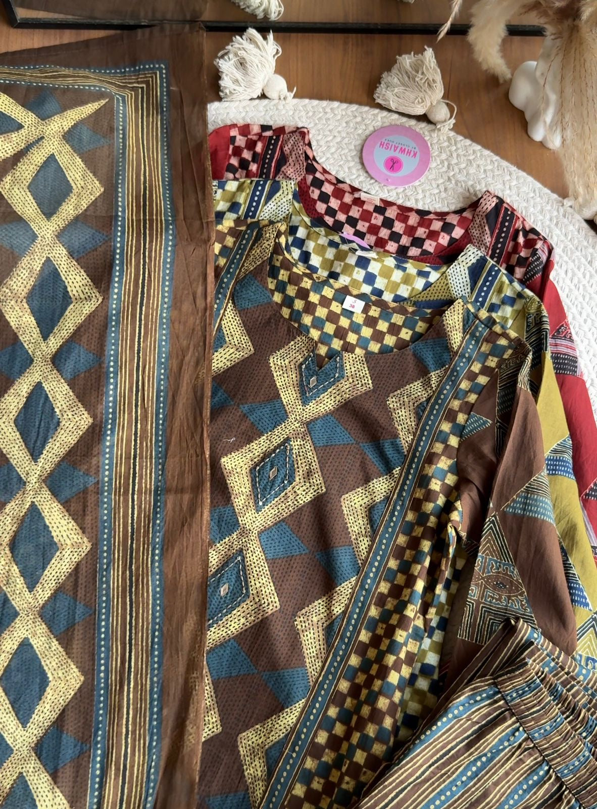 Heer Chequered Cotton Dress-Brown