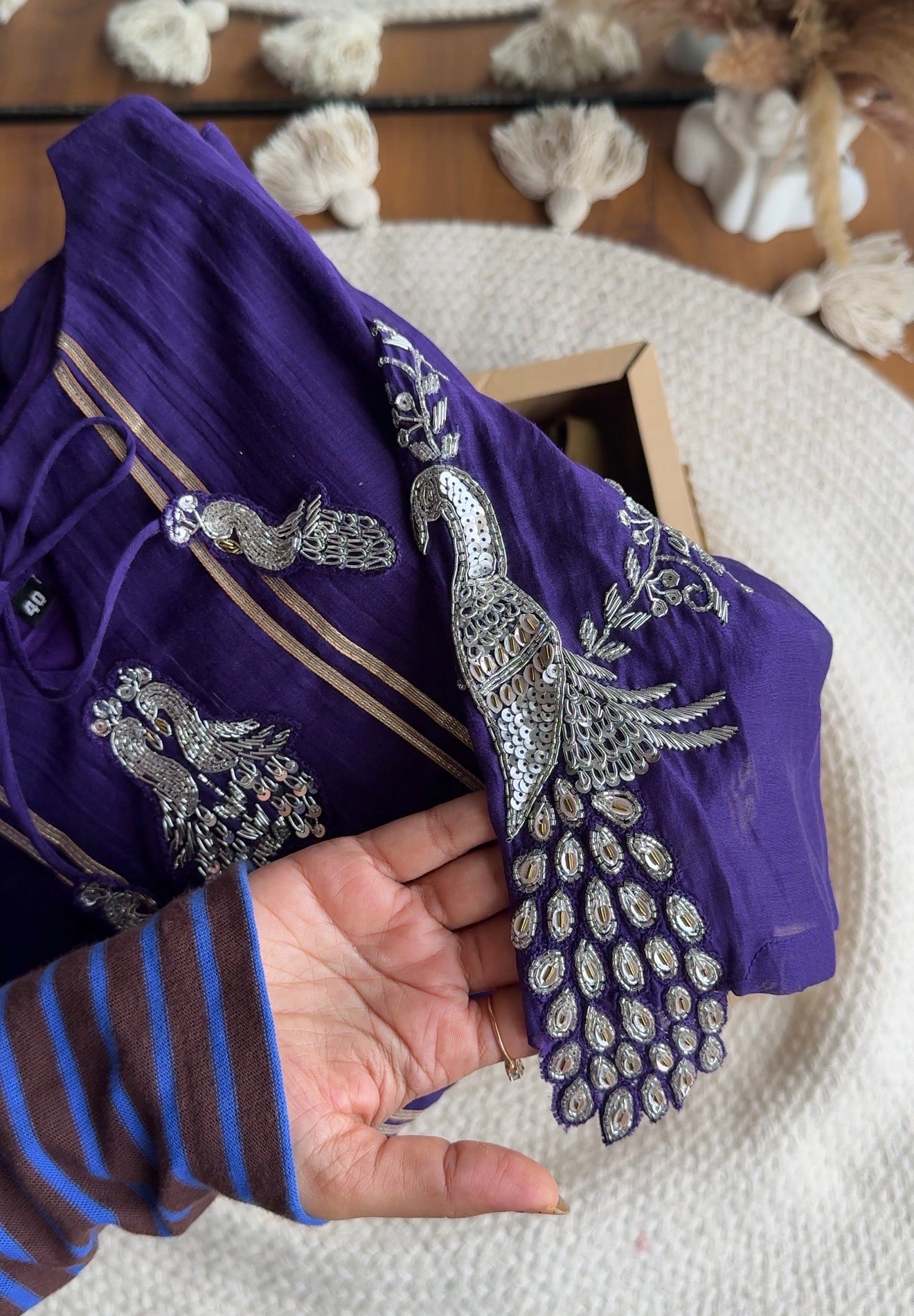 Sona Hand Work Mul Chanderi Dress- Purple (Make to order)