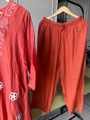 Mehek Aline Mul Chanderi Dress- Rust