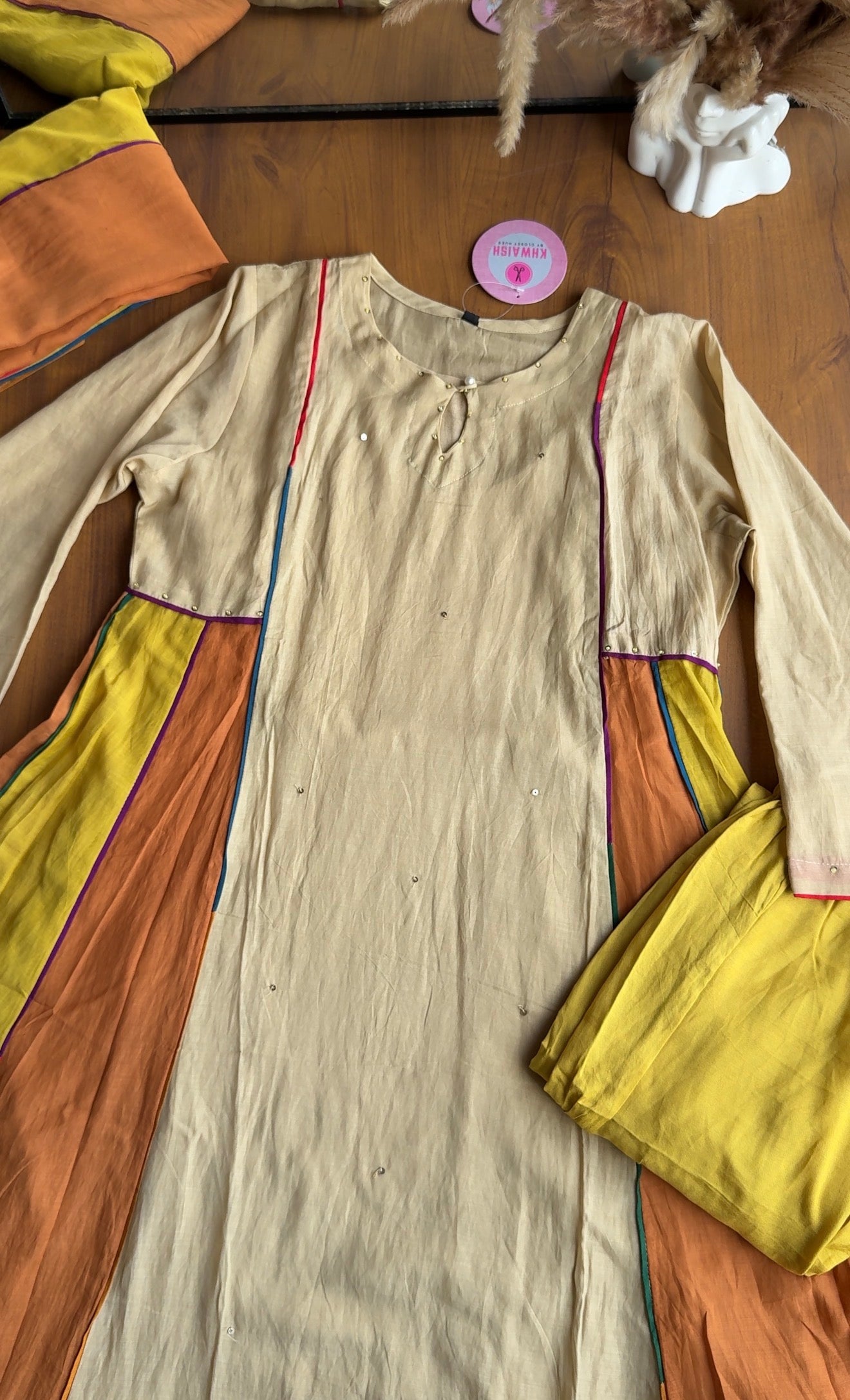 Kiran Banaras Mul Chanderi Multicolour Anarkali - Beige Multicolour