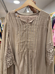 Eshika Mul Chanderi Cut Work Dress- Grey