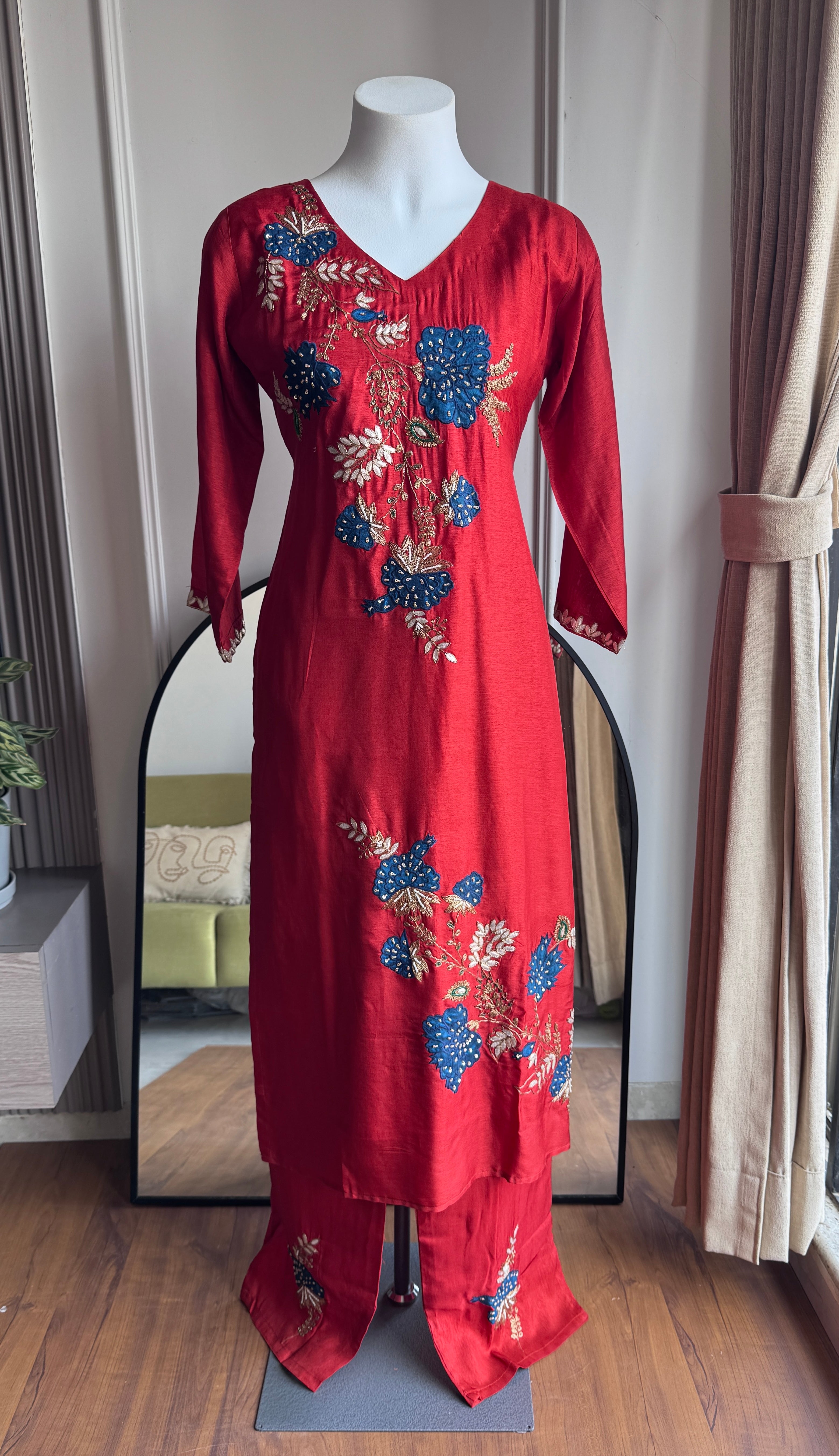 Kanak Multi Colour Handwork Dress- Rust