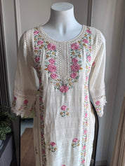Hrishika Embroidered Rose  Dress- White
