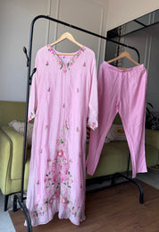 Apoorva Katha Work Mul Chanderi Dress-Baby Pink (Make to Order)