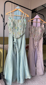 Pushti Corset Style Top With Bell Bottom Plazzo And Dupatta (Make to Order)