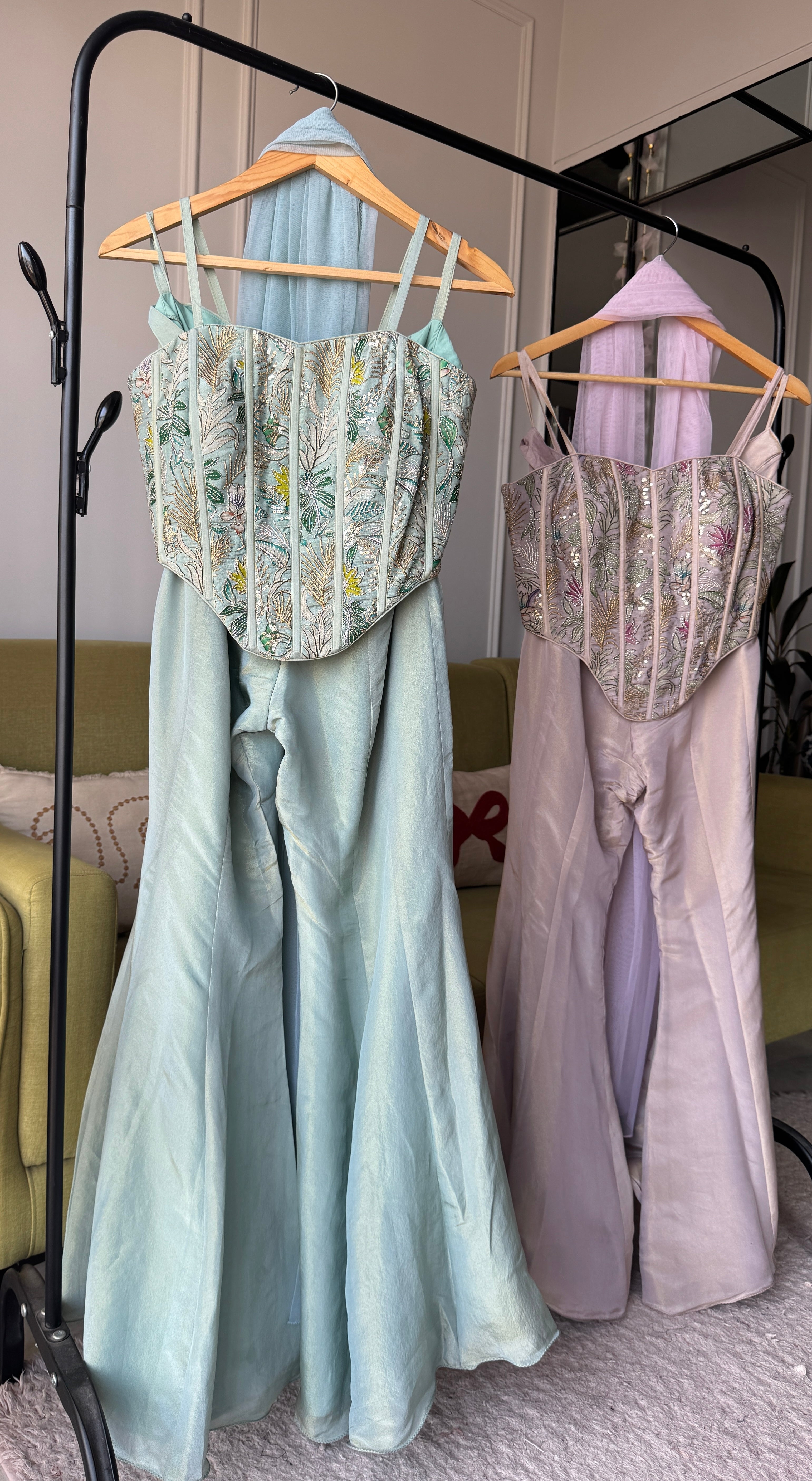 Pushti Corset Style Top With Bell Bottom Plazzo And Dupatta (Make to Order)