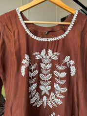 Alfa Embroided Dress- Brown