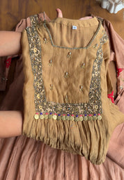 Janki Box Neck Handwork Dress-Golden