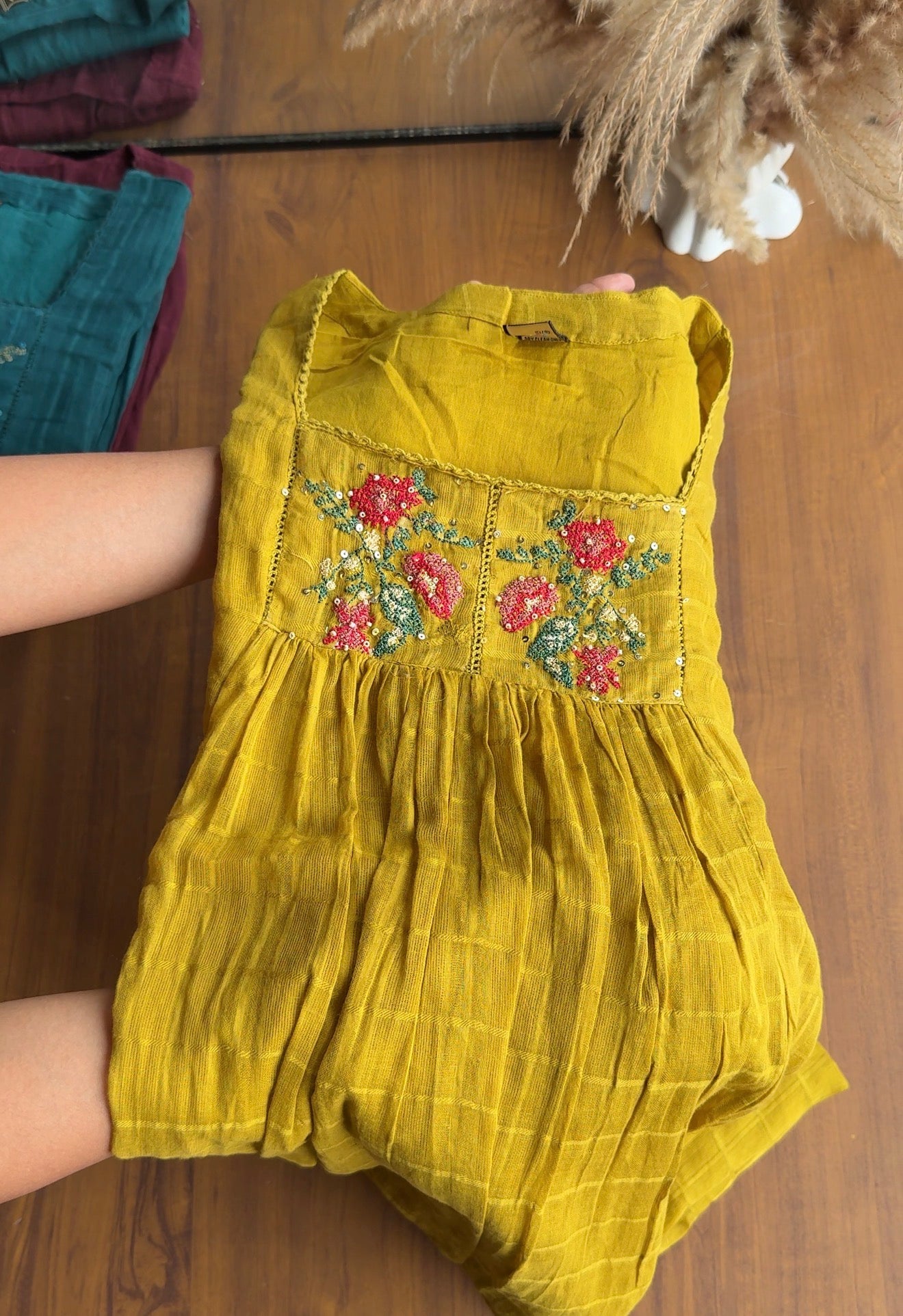 Somya pure mul cotton embroidered dress-Yellow