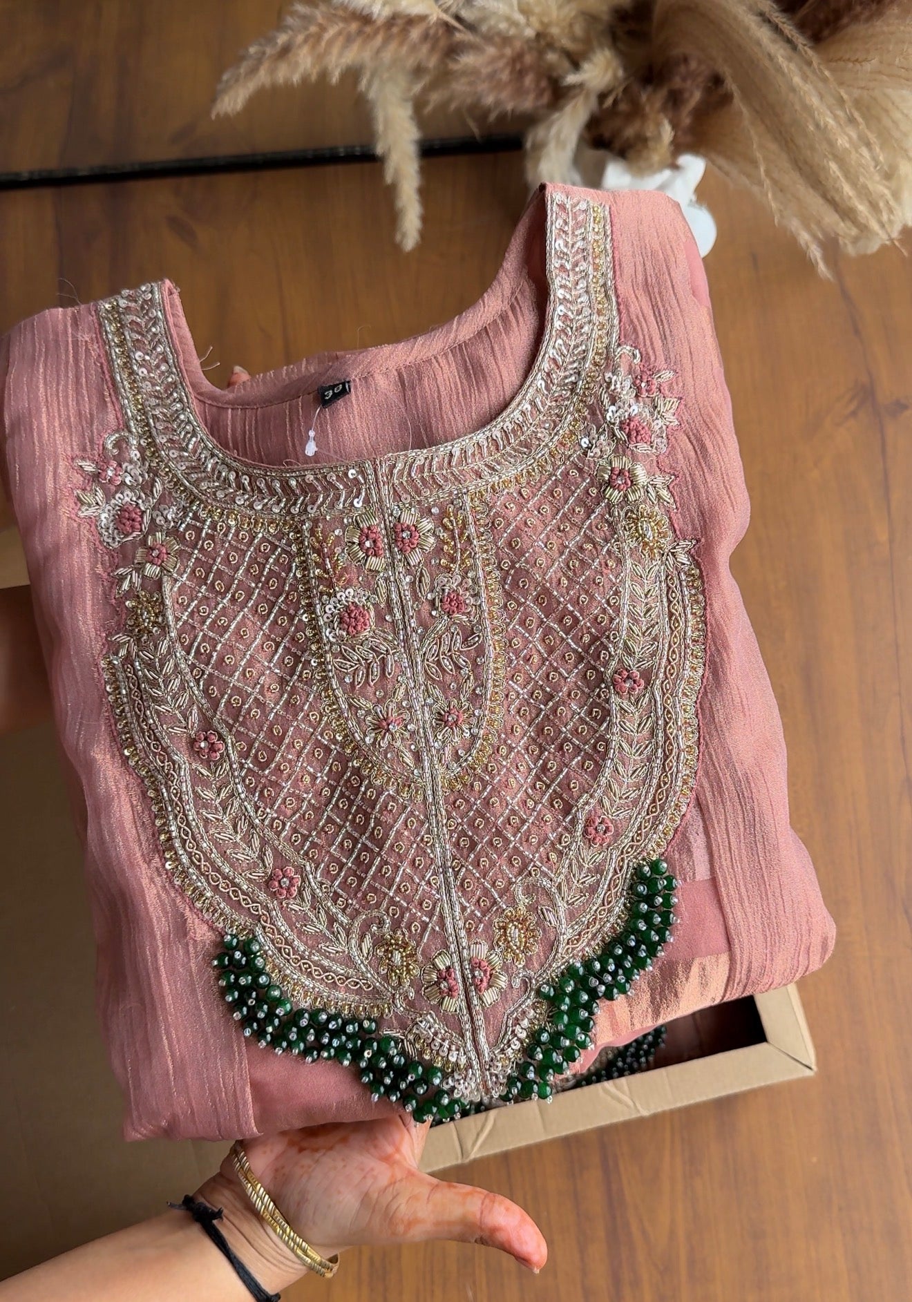 Mahi Emerald Yoke Tissue Dress-Dusty Pink